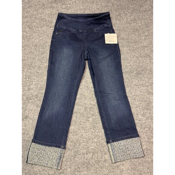Belle By Kim Gravel  womens 2P Dark Wash Denim Pants With Embellished Cuff - Picture 5 of 13